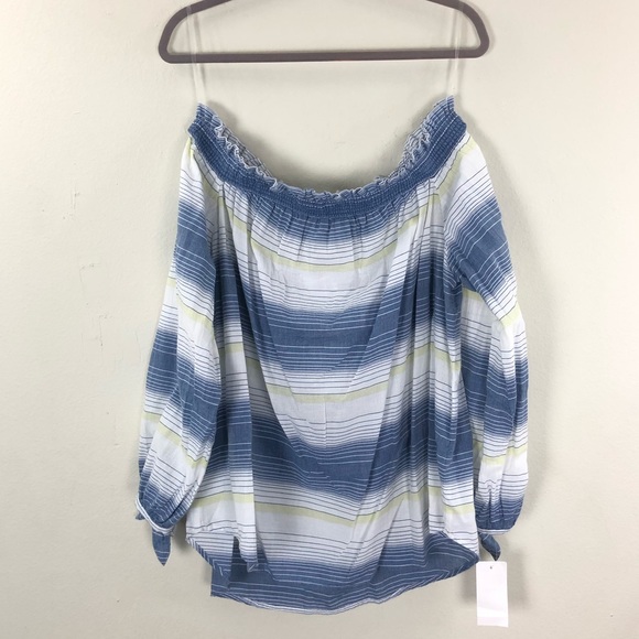 BeachLunchLounge Lightweight Flowy Cotton Stripes Ayala Blue White Green Sky Top - Picture 8 of 8